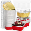 ZEAYEA 60 Pack 10 oz Aluminum Foil Baking Cups with Lids and Spoons, Disposable Foil Ramekins Cupcake Containers, Cupcake Muffin Liners Cups for Wedding Christmas Birthday Party