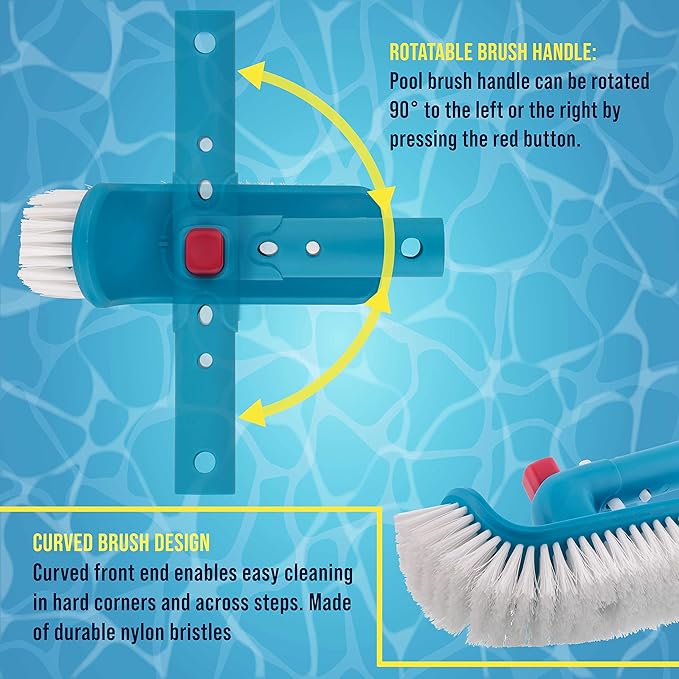 U.S. Pool Supply Pool Brush Head for Inground Pools, Hot Tub, Spa - Corner and Step Pool Scrubber Brush with 180° Handle Rotation, Scrub Bristles - Cleaning Debris - Above Ground Swimming, Bathroom