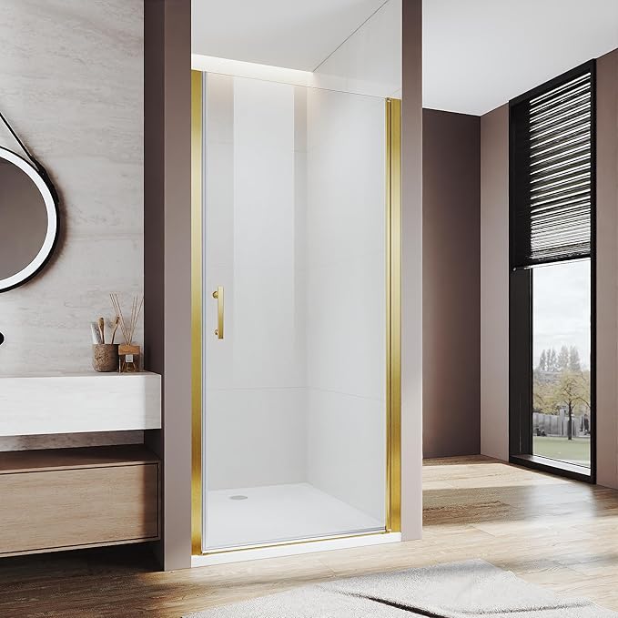 Glass Shower Door 35.5-37" W x 72" H, UCALAFEE Frameless Pivot Shower Door with 1/4" (6mm) SGCC Clear Tempered Glass, Waterproof Seal, Easy Clean & Anti-Fog Coating, Reversible Design, Brushed Gold