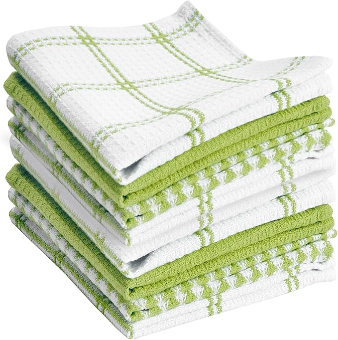 T-fal Premium Waffle Dish Cloths: Highly Absorbent, Super Soft Long Lasting - 100% Cotton, 12"x13" Towel for Cleaning & Drying, (8-Pack), Green