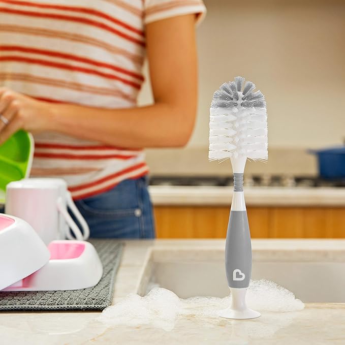 Munchkin® Baby Bottle & Small Parts Cleaning Set, Includes High Capacity Dishwasher Basket & Bristle Bottle Brush, Grey