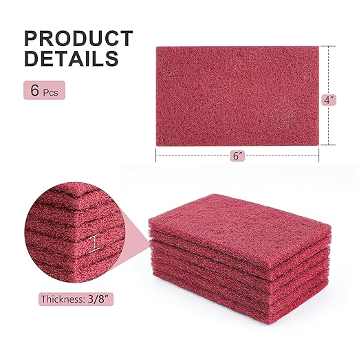 4" x 6" Scuff Pad Maroon 6 Pack - Scuffing, Scouring, Sanding, Paint Primer Prep Adhesion Scratch - Surface Preparation Automotive Car Auto Body Woodworking 7447