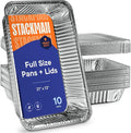 10-Pack Large Aluminum Steam Pans with Lids - 21x13, Heavy Duty for Roasting, Cooking, Warming Food,Silver