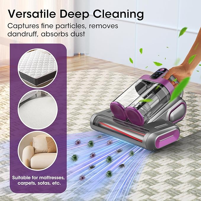 Bed Mattress Vacuum Cleaner Cordless 16Kpa Handheld Vacuum, Vacuum Cleaner with 253.7nm UV-C Light,HEPA Filter & Ultrasonic, Portable Vacuums for Sofa Bed Couch Crib Gifts for Women her Man
