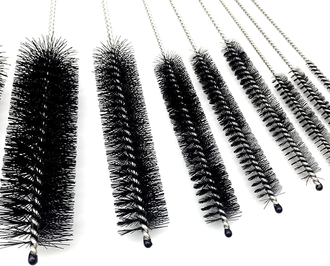 10 Piece Stainless Steel Straw Cleaning Brush Set - Durable Nylon Bristles - Multi-Size for Reusable Straws, Sippy Cups, and Narrow Neck Containers