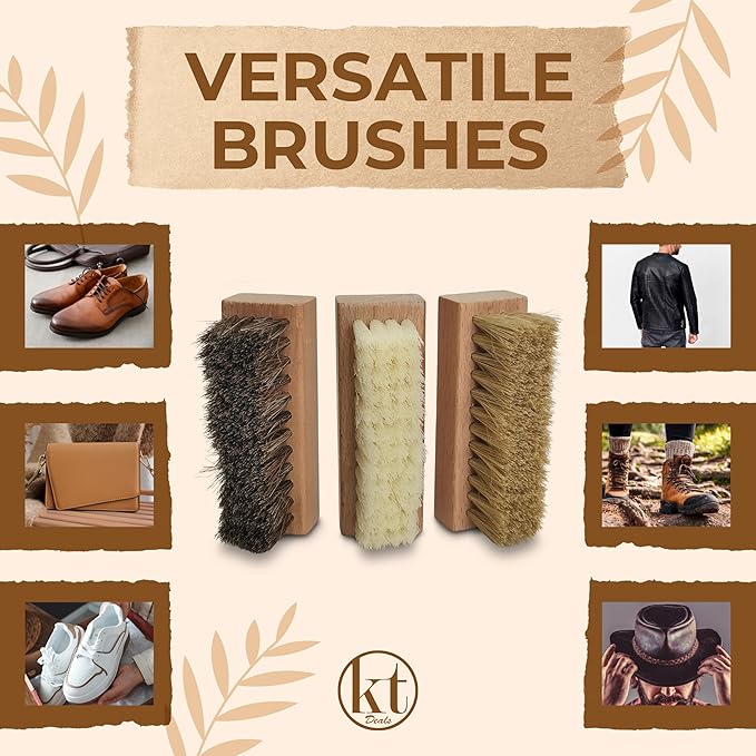 Small Shoe Cleaning Brush Set of 3 Brushes with Nylon, Boar and Horsehair Bristles, Wooden Sneaker Cleaner Brushes for Leather, Suede, Canvas, Textile, Bags and Accessories (3)