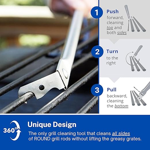 Grill Floss Premium Grill Scraper for Outdoor Grill with Round Grates - Bristle Free Grill Brush for Outdoor Grill - BBQ Grill Grate Cleaner Cleans Top and Bottom of Grill Without Lifting Grates