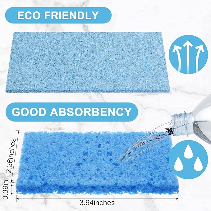 Zhengmy 100 Pieces Sponges Kitchen Compressed Sponges Bulk Natural Dish Sponge Compressed Wood Pulp Cleaning Sponge Without Scratching for Kitchen Bathroom, 3.9 x 2.4 x 0.12 Inch (Blue)
