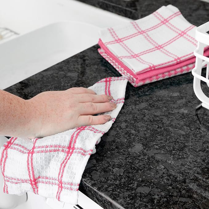 T-Fal Premium Waffle Dish Cloths: Highly Absorbent, Super Soft Long Lasting - 100% Cotton, 12"x13" Flat Waffle Dish Towel for Cleaning & Drying Dishes, (4-Pack), Pink