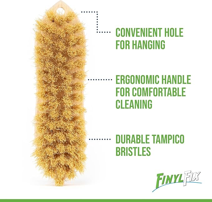 Vinyl & Leather Scrub Brush - Natural, Non-abrasive Tampico Bristles: Upholstery Cleaning, Boats, Canvas, Car Detailing, Couch Cleaner, Leather Car Seat Cleaner, Pet, Pig, Horse & Shoe Brush