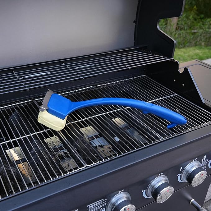 Grill Brush Bristle Free, BBQ Grill Brush for Outdoor Grill, Steam Grill Cleaner with Scraper for Cast Iron/Stainless-Steel Grates, Replaceable Cleaning Head & Extended Handle, Grilling Gifts for Men