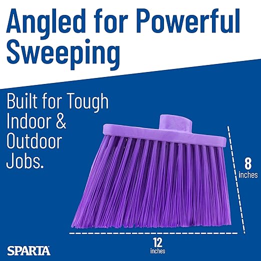 SPARTA Plastic Broom Head, Angled, Un-Flagged for Large Debris Indoor, Outdoor, Home, Restaurant, Lobby, Office, 12 Inches, Purple