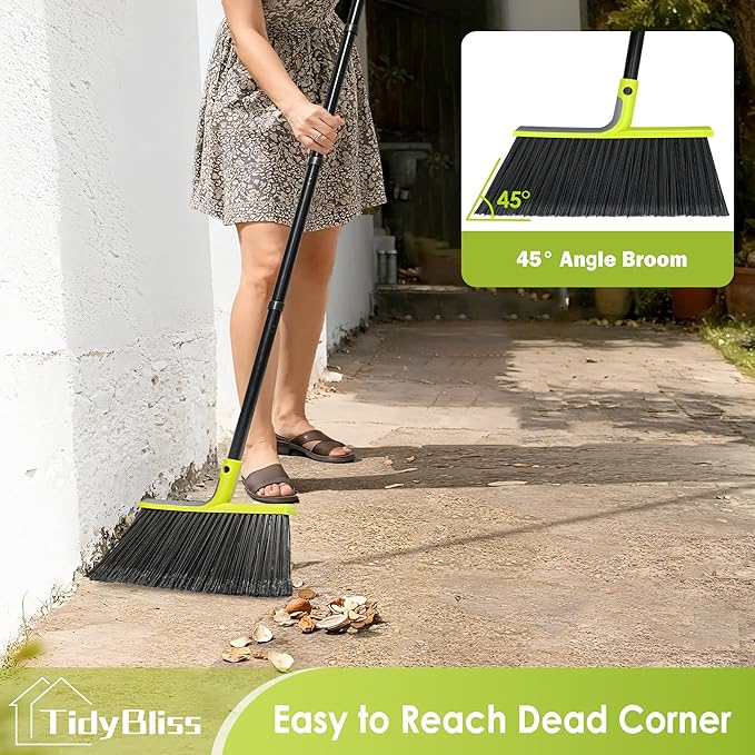 Outdoor Broom Heavy Duty, 56 inches Tall Commercial Soft Bristle Angle Brush for Sweeping Outside Patio Garden Porch Deck Shop Restaurant Garage House Lobby Hardwood Floors (Green)