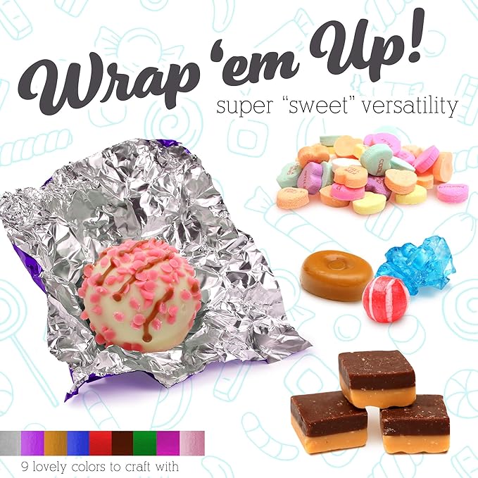 LotFancy Foil Candy Wrappers for Chocolates, 4x4 inch, 900 Pcs Aluminum Candy Wrapping Paper, Square Colored Foil Sheets for DIY Homemade Candies Party Favors Decorations, 9 Colors