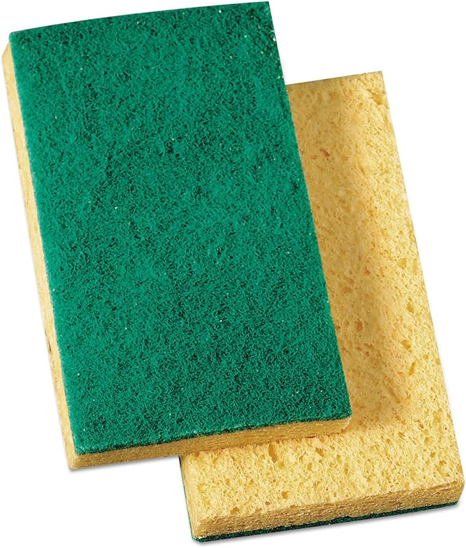 Boardwalk Scrubbing Sponge, Medium Duty, 3.6 x 6.1, 0.75" Thick, Yellow/Green, Individually Wrapped, 20/Carton