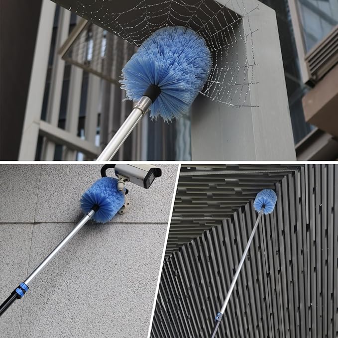 Big Cobweb Duster Head Twist-On Spider Web Fuster for Outdoor & Indoor Web Cleaning // Fits Standard 3/4 inch Threaded Poles // Cobweb Duster Brush Head Only (Blue)