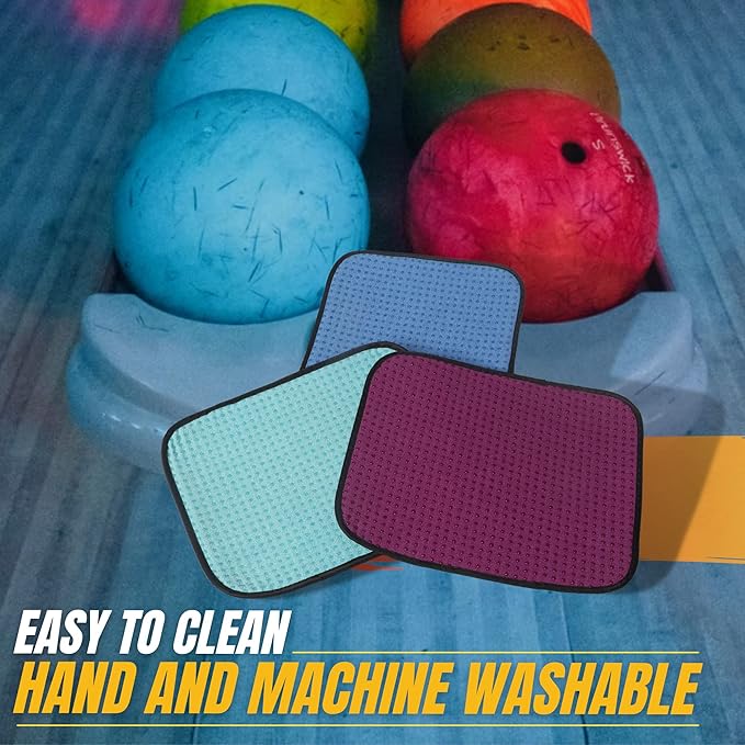 TonGass (3-Pack Multicolor Microfiber Bowling Ball Towel - 10"x8" Premium Quality Bowling Ball Shammy Pad with Easy-Grip Dots - Clean from Dirt and Oil to Improve Grip and Precision