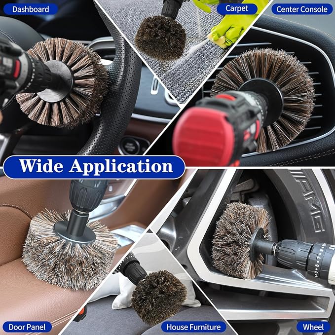 DkOvn Horse Hair Brush for Drill, for Leather, Car Interior, Car Wheel, Upholstery, Furniture, Carpet