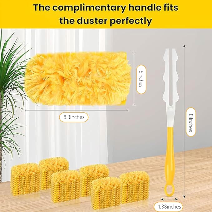 Heavy Duty Duster Refills, Unscented Disposable Dusters Kit for Cleaning Dusting Furniture Blind Ceiling Fan, Electrostatic Lock-Dust Technology 360 Feather Duster，60 Duster Refills and 1 Handle