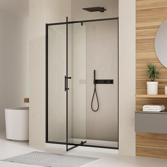 56-60" W x 71" H Pivot Swing Glass Shower Door,Pivot Frame Shower Door with 1/4"(6mm) Clear SGCC Tempered Glass,Matte Black Finish Shower Doors,Reversible Installation