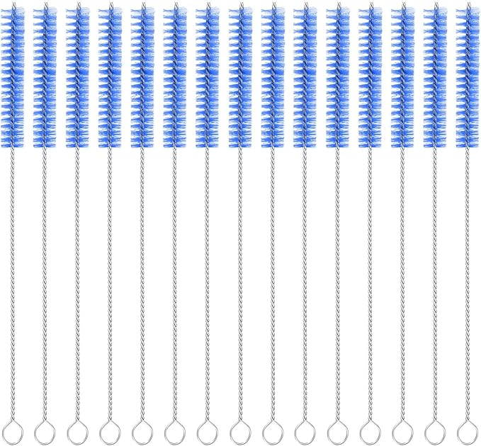 uxcell 15Pcs Drinking Straw Cleaning Brushes, 8" x 3/8" Nylon Bristles Long Straw Brush Pipe Cleaner for Washing Straws Pot Spout, Sippy Cup, Bottle and Tube (Blue)