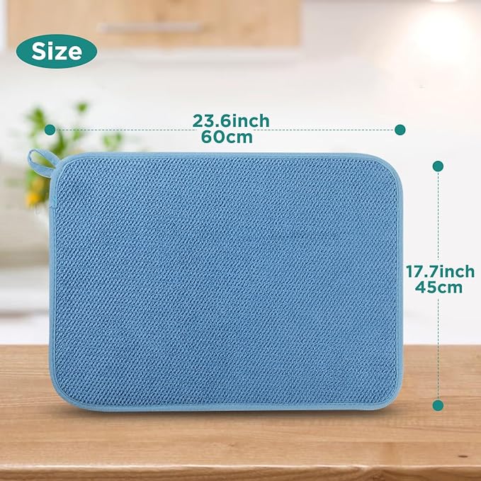 Microfiber Dish Drying Mat, Super Absorbent Kitchen Dish Drying Pad for Easter Day, Reversible Gift Mats for Countertop, 17.8 * 23.6 inch Blue