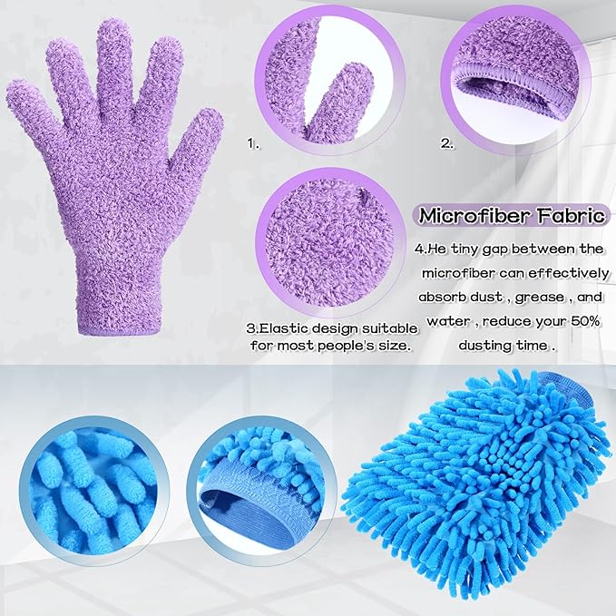6 Pcs Microfiber Dusting Mitt Gloves for Plants Washable Dusting Gloves for House Cleaning Furniture Car Washing