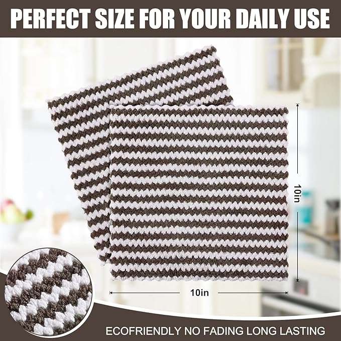 Homaxy 18 Pack Kitchen Dish Cloths, Ultra Soft and Absorbent Dish Towels, Reusable Fast Drying Microfiber Cleaning Cloth, Coral Velvet Wave Design Lint Free, 10 x 10 inches, Brown