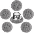 6Pcs Steel Wool Scrubber with Replacement Wire Pads Set, Stainless Steel Scrubber with Handle for Scouring Stubborn Messes from Cast Iron, Pots, Pans, Grill, Stoves, Sink(1 Scrubber+5 Pads)