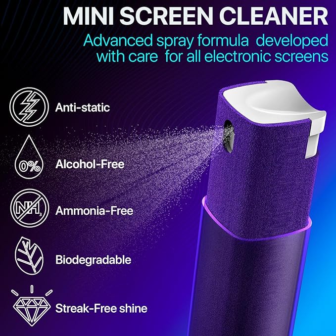 Mini Screen Cleaner Finger Proof Spray for Smartphones, iPads, MacBooks, Laptops, Car Screens, Touchscreens 3 in1 Mist Cleaner, Microfiber Cloth and Protective Cover (Rose)