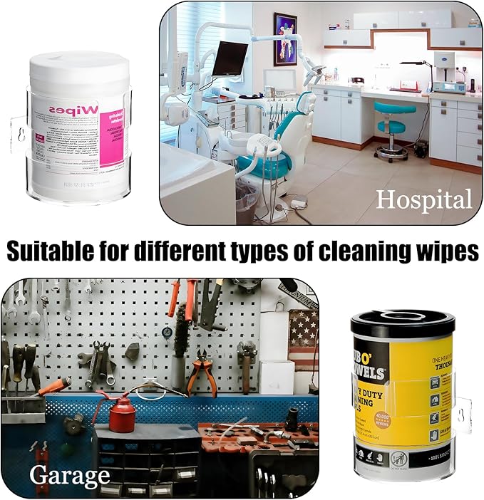 Wipes Holder for Heavy Duty Cleaning Wipes, Clear Acrylic Wall Mount Cleaning Wipes Dispenser Wall Bracket Wipes Rack for Hospital, Kitchen, Office, Garage (5.04" L x 5.31" W x 5.51" H)