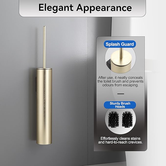 Wall Mounted Brushed Gold Toilet Brush with Holder,Durable Cleaning Toilet Bowl Brushes with Holders