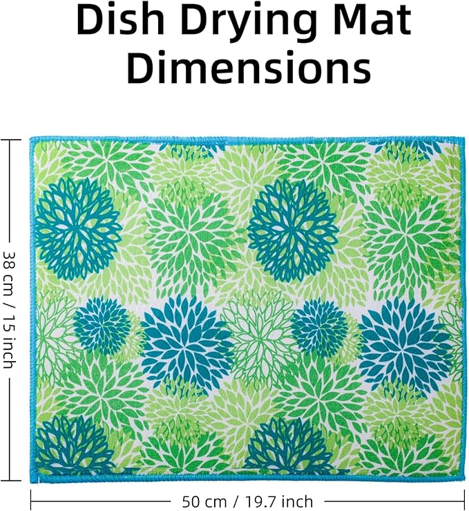 Dish Drying Mat by JM.JEEMI, Dish Drying Mats for Kitchen Counter, Kitchen Drying Mat Dish Mat - Microfiber, Green, 15 by 19.7 Inch