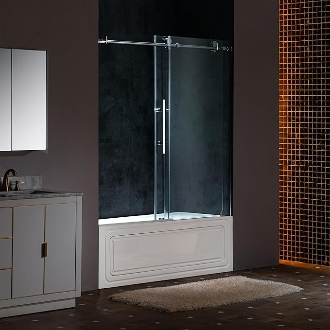 Woodbridge Frameless Single Sliding Shower Doors in Polished Chrome Finish, 57.5-60" Width x 62" Height with 3/8"(10mm) Clear Tempered Glass, Soft Close System and Explosion-Proof Film, BSDC6062-C