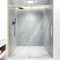 Frameless Sliding Shower Door 56-60" W x 72" H, 5/16" (8mm) Heavy Duty Tempered Glass, Brushed Golden Finish, Single Sliding Walk-in Shower Glass Door, Reversible Installation, Smooth & Quiet Gliding