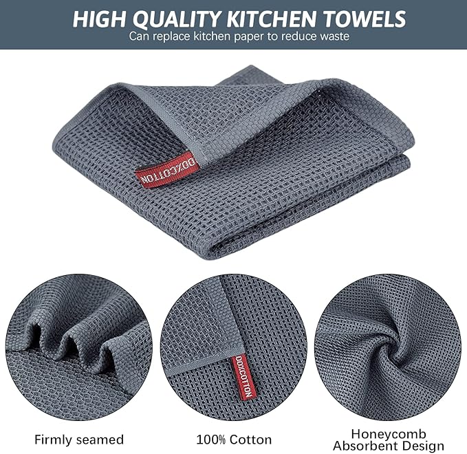 Nialnant 12 Pack Dish Towels,100% Cotton Kitchen Towels,Soft and Absorbent Kitchen Dish Rags, Dish Towels for Washing Dishes-12x12 Inch