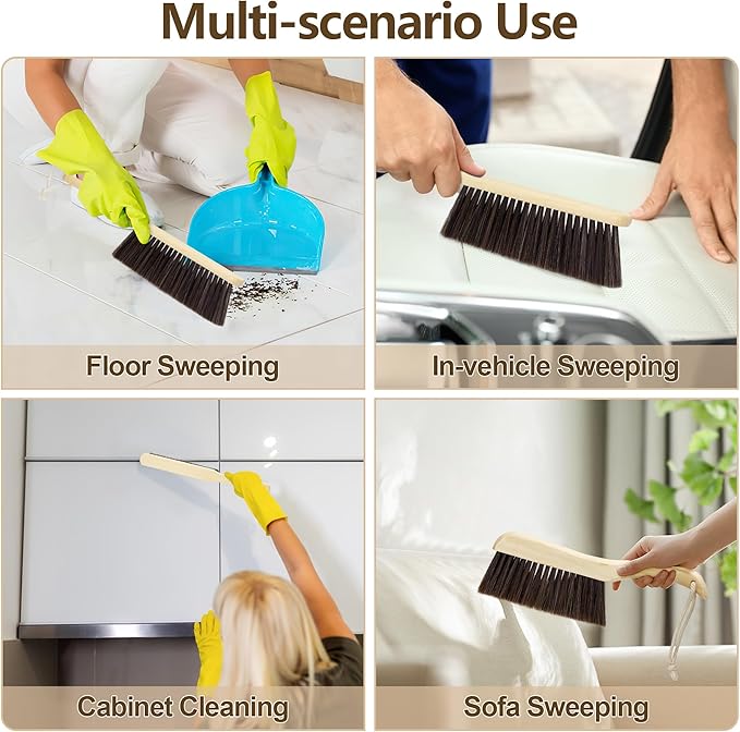Soft Bristle Dusting Brush – Hand Broom for Gentle Cleaning on Keyboard, Furniture, Car Upholstery, Couch & Fireplace | Also Ideal for Woodworking Shop & Home Use, 2 Pack, Brown