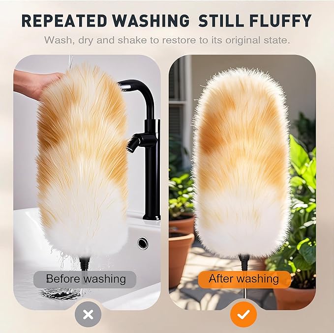 Feather Duster Lengthen Extendable Lambswool Feather Duster with Extension Pole Up to 59 Inch,Used for Home Cleaning Ceilings Furniture Fans Washable