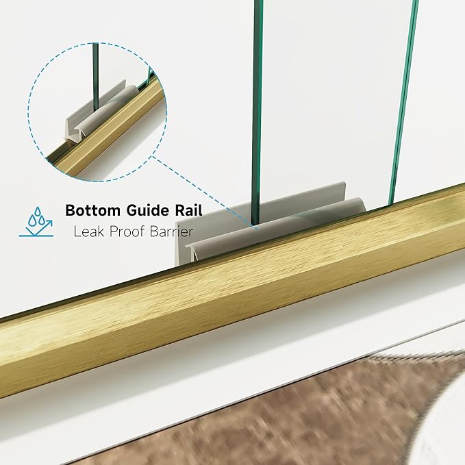 Shower Door 56-60 in. W x 72 in. H, UCALAFEE Semi-Frameless Double Sliding Shower Door with 1/4" (6mm) SGCC Clear Tempered Glass, Silent Soft-Close & Anti-Leak Walk-in Shower Door, Brushed Gold