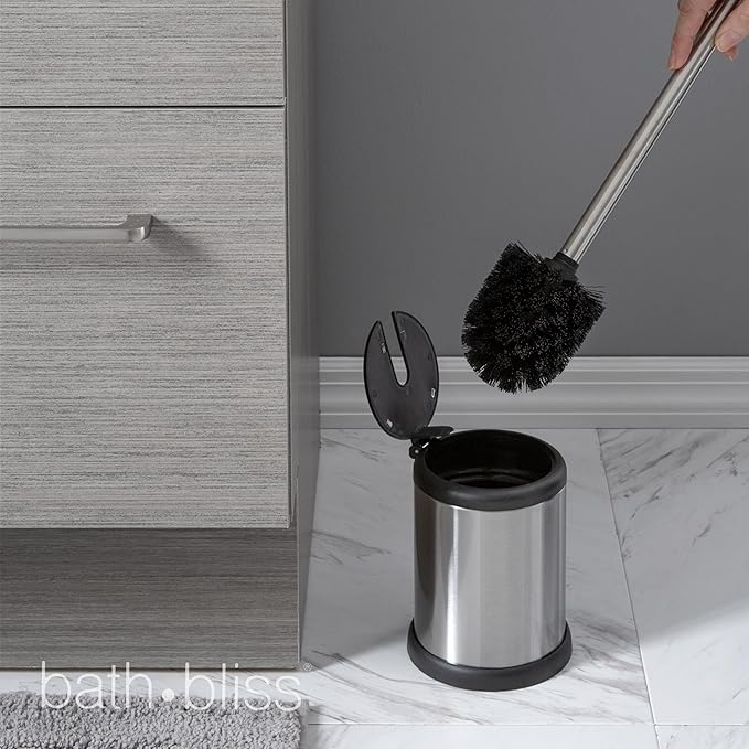 Bath Bliss Toilet Brush and Holder | Self Closing Lid | 360 Degree Brush Head-| Bathroom Cleaning-| Compact Size-| Storage and Organization-| Stainless Steel,(Pack of 12)