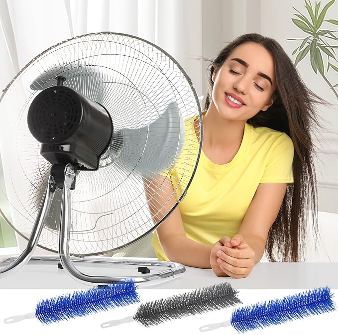 3 Pcs Fan Cleaning Brush, Fan Cleaner for Stand Up Fan, Bendable and Reusable Brush with Dense Bristles for Blinds and Air Conditioning Vents (Blue/Grey)