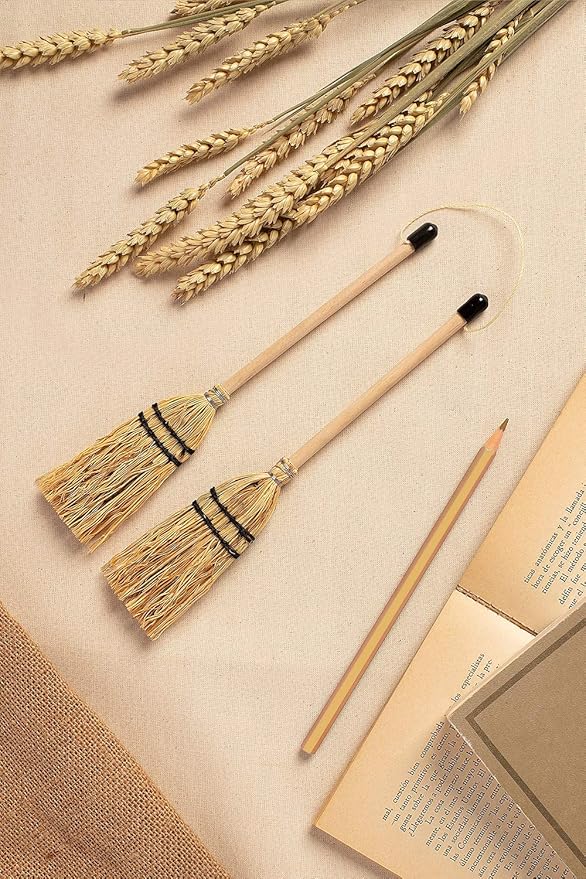 MENDI Handmade 2 Miniature Broom 8"-9" (aprox.) Made in Europe. A Detail for Gift, Favor, Decoration, It Supports Craftsmanship and mini Manufacturing Detail.