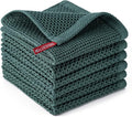 BOOMIBOO 6-Pack Kitchen Dish Cloths, 100% Cotton Waffle Weave, Ultra Soft Absorbent, Quick Drying Dish Towels, 12x12 Inches,Blackish Green