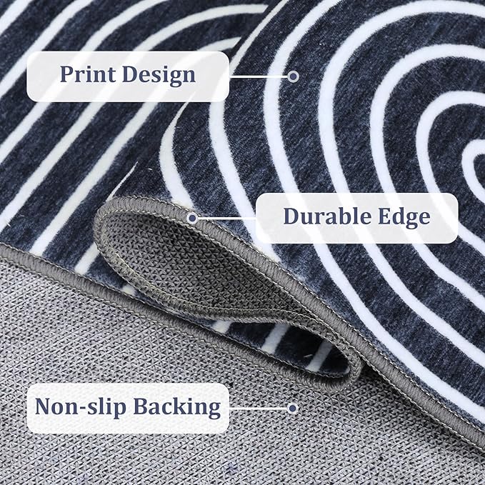 Washable Rug 5x7 Area Rugs for Living Room, Abstract Rug for Bedroom, Soft Rainbow Non Slip Throw Rugs with Rubber Back, Low Pile Stain Resistant Boho Geometric Carpet for Dining Room, Blue