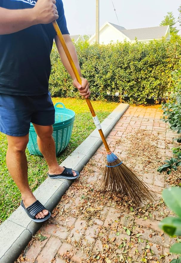 Natural Coconut Leaf Broom - 61 Inch, Multi-Surface Outdoor Broom - Sweeps Snow & Wet Leaves - Sturdy Bamboo Handle - Asian Heavy Duty