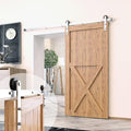 Homacer Brushed Nickel Non-Bypass Sliding Barn Door Hardware Kit, for One/Single Door, 4ft Long Flat Track, Straight Design Roller, Heavy Duty, for Interior Use Only（Doors Not Included）