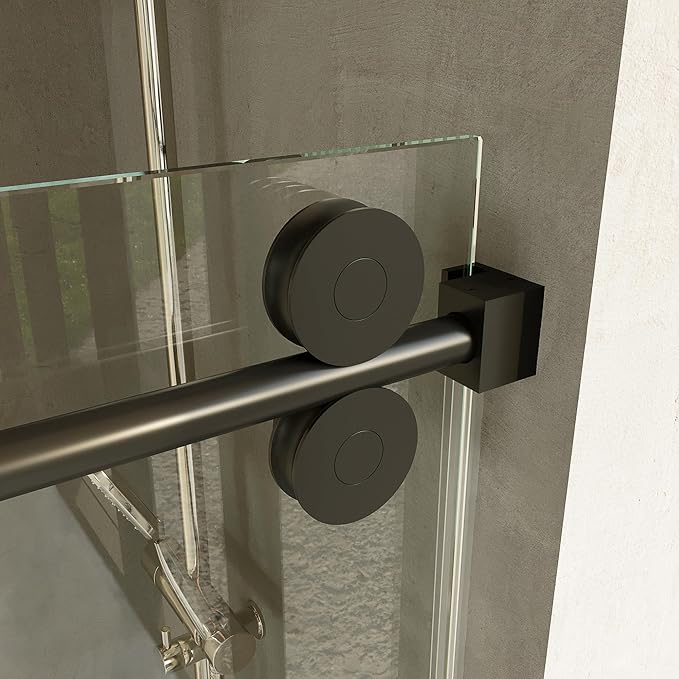Frameless Shower Door, 68"-72" Wide, 76" High, 3/8" (10mm) Clear Tempered Glass, Noiseless, Waterproof Bathroom Shower Door, Matte Black Finish