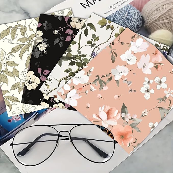 CREATCABIN 6 Packs Thickened Glasses Cleaning Cloth Elegant Flower Design