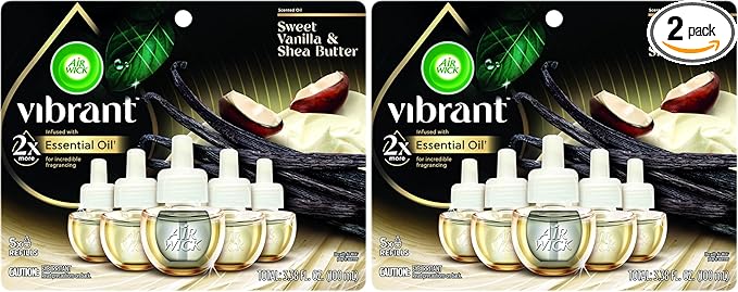 Air Wick Vibrant Plug In Scented Oil Refill,Infused with Essential Oils,Plug In Air Fresheners for Home,Sweet Vanilla & Shea Butter,(Pack of 10)