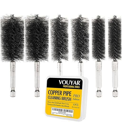 Quadruple Wire Twist Professional ID Copper Tube Pipe Cleaner for Fittings 6pcs, 1/2" 3/4" 1" Pipe Cleaning Brush Set, Stainless Steel Wire Bore Brushes for Power Drill, 1/4 Inch Hex Shank